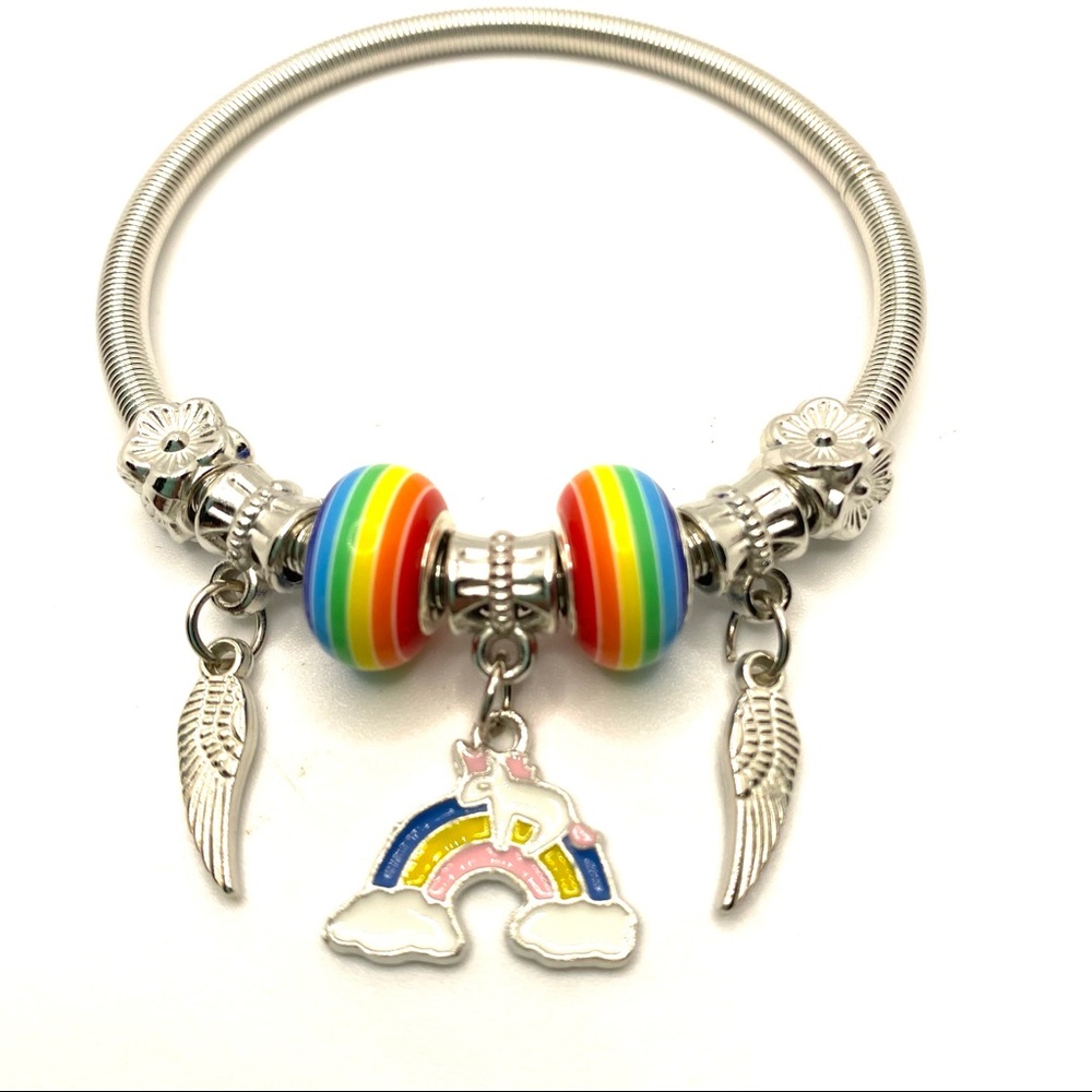 Bracelet Rainbow Unicorn Wire In Silver Tone